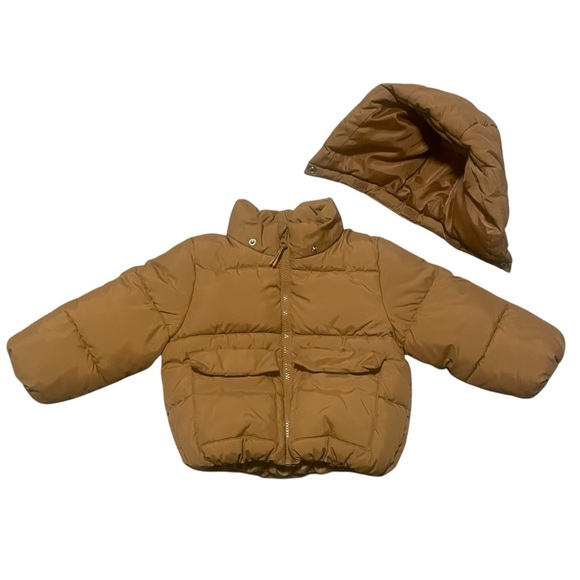 H&M Toddler Tan Puffer Jacket Detachable Hood Pockets Size 2T - Picture 3 of 6
